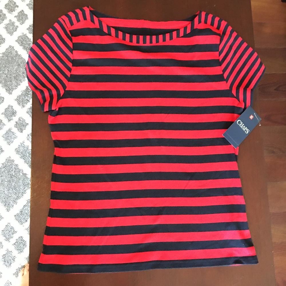 Chaps navy and red striped shirt